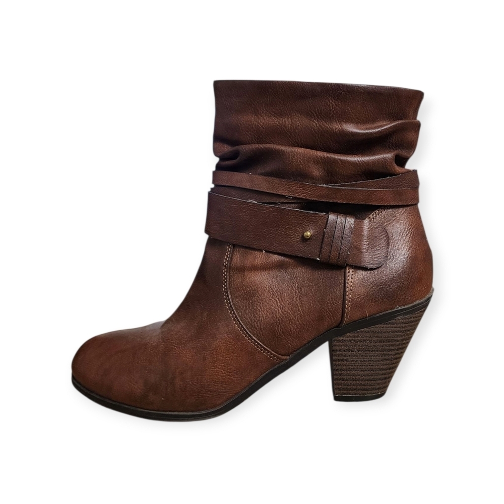 Reitmans Chocolate Brown Faux Leather Boho Office City Chic Ankle Booties CN